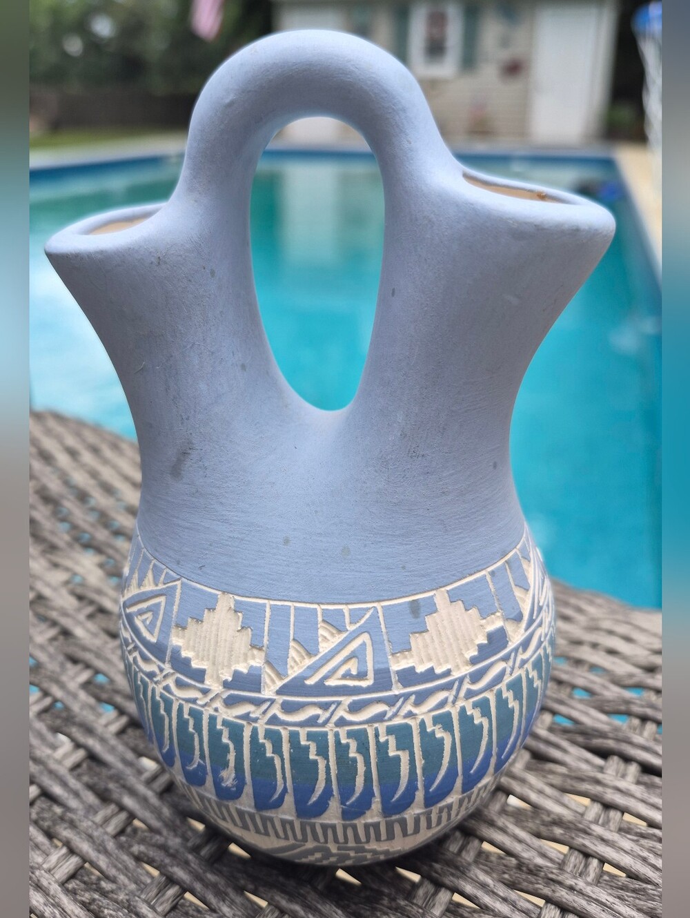 Small Navajo Etched Wedding Vase , Signed By Paula Nez